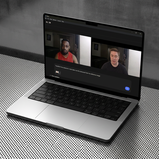 Molly on laptop — body swap demo